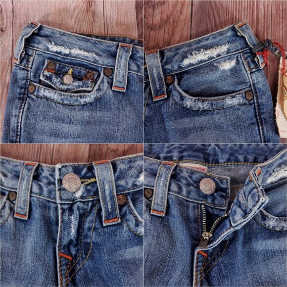 NWT True Religion Womens Size 26 Joey Row Seat Flap Flare Distressed Denim Jeans - Picture 7 of 15